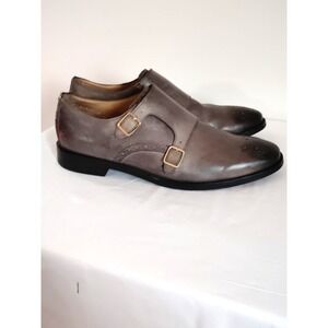 Cole Haan Luxe Benton Double Monk Strap Me 8.5M Nubuck Leather Gray Black C13418